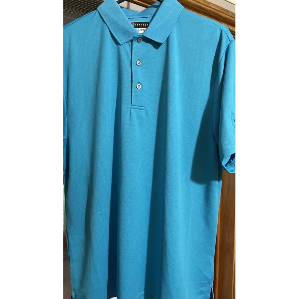 PGA Tour Airflux Men's‎ Golf Polo Blue Teal Large Short Sleeve